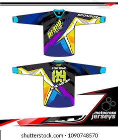 Long sleeve Motocross jerseys t-shirts vector, 
graphic design for football uniforms, unisex cycling, navy submariner and sportswear.