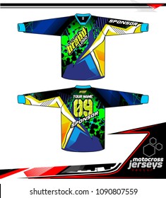 Long sleeve Motocross jerseys t-shirts vector, 
graphic design for football uniforms, unisex cycling, navy submariner and sportswear.