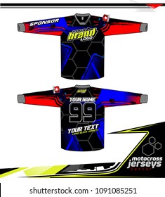 Long sleeve Motocross jerseys t-shirts vector, 
graphic design for football uniforms, unisex cycling, navy submariner and sportswear.