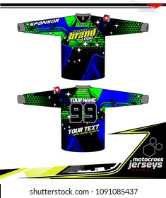 Long sleeve Motocross jerseys t-shirts vector, 
graphic design for football uniforms, unisex cycling, navy submariner and sportswear.