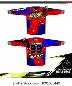 Long sleeve Motocross jerseys t-shirts vector, 
graphic design for football uniforms, unisex cycling, navy submariner and sportswear.