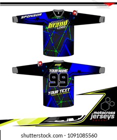 Long sleeve Motocross jerseys t-shirts vector, 
graphic design for football uniforms, unisex cycling, navy submariner and sportswear.