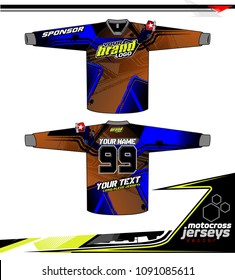 Long sleeve Motocross jerseys t-shirts vector, 
graphic design for football uniforms, unisex cycling, navy submariner and sportswear.