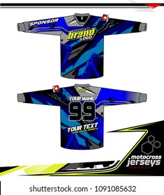 Long sleeve Motocross jerseys t-shirts vector, 
graphic design for football uniforms, unisex cycling, navy submariner and sportswear.