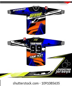 Long sleeve Motocross jerseys t-shirts vector, 
graphic design for football uniforms, unisex cycling, navy submariner and sportswear.