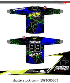 Long sleeve Motocross jerseys t-shirts vector, 
graphic design for football uniforms, unisex cycling, navy submariner and sportswear.