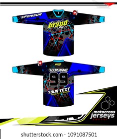 Long sleeve Motocross jerseys t-shirts vector, 
graphic design for football uniforms, unisex cycling, navy submariner and sportswear.