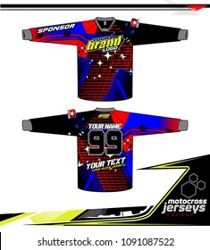 Long sleeve Motocross jerseys t-shirts vector, 
graphic design for football uniforms, unisex cycling, navy submariner and sportswear.