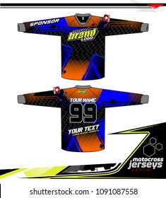 Long sleeve Motocross jerseys t-shirts vector, 
graphic design for football uniforms, unisex cycling, navy submariner and sportswear.