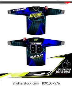 Long sleeve Motocross jerseys t-shirts vector, 
graphic design for football uniforms, unisex cycling, navy submariner and sportswear.