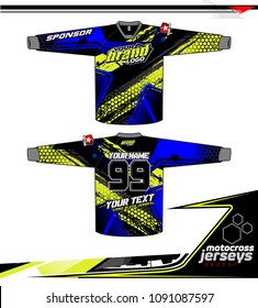 Long sleeve Motocross jerseys t-shirts vector, 
graphic design for football uniforms, unisex cycling, navy submariner and sportswear.