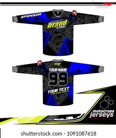 Long sleeve Motocross jerseys t-shirts vector, 
graphic design for football uniforms, unisex cycling, navy submariner and sportswear.