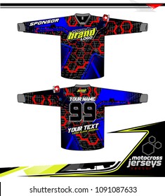 Long sleeve Motocross jerseys t-shirts vector, 
graphic design for football uniforms, unisex cycling, navy submariner and sportswear.