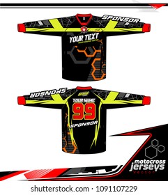 Long sleeve Motocross jerseys t-shirts vector, 
graphic design for football uniforms, unisex cycling, navy submariner and sportswear.