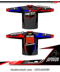 Long sleeve Motocross jerseys t-shirts vector, 
graphic design for football uniforms, unisex cycling, navy submariner and sportswear.