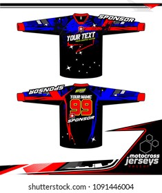 Long sleeve Motocross jerseys t-shirts vector, 
graphic design for football uniforms, unisex cycling, navy submariner and sportswear.