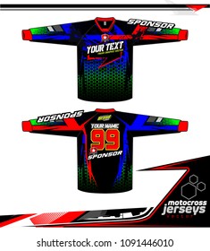 Long sleeve Motocross jerseys t-shirts vector, 
graphic design for football uniforms, unisex cycling, navy submariner and sportswear.