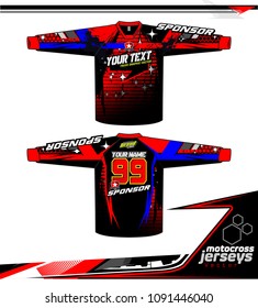 Long sleeve Motocross jerseys t-shirts vector, 
graphic design for football uniforms, unisex cycling, navy submariner and sportswear.