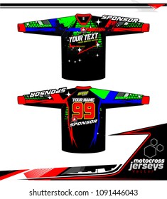 Long sleeve Motocross jerseys t-shirts vector, 
graphic design for football uniforms, unisex cycling, navy submariner and sportswear.