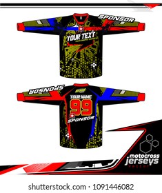 Long sleeve Motocross jerseys t-shirts vector, 
graphic design for football uniforms, unisex cycling, navy submariner and sportswear.