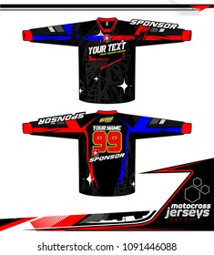 Long sleeve Motocross jerseys t-shirts vector, 
graphic design for football uniforms, unisex cycling, navy submariner and sportswear.