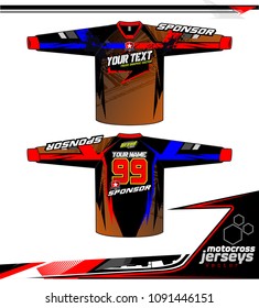 Long sleeve Motocross jerseys t-shirts vector, 
graphic design for football uniforms, unisex cycling, navy submariner and sportswear.