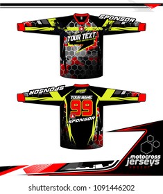 Long sleeve Motocross jerseys t-shirts vector, 
graphic design for football uniforms, unisex cycling, navy submariner and sportswear.