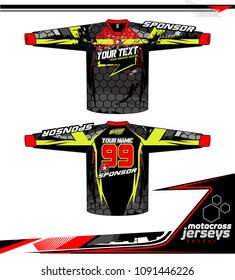 Long sleeve Motocross jerseys t-shirts vector, 
graphic design for football uniforms, unisex cycling, navy submariner and sportswear.