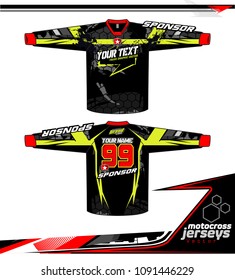 Long sleeve Motocross jerseys t-shirts vector, 
graphic design for football uniforms, unisex cycling, navy submariner and sportswear.