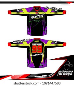 Long sleeve Motocross jerseys t-shirts vector, 
graphic design for football uniforms, unisex cycling, navy submariner and sportswear.
