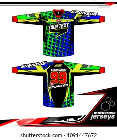 Long sleeve Motocross jerseys t-shirts vector, 
graphic design for football uniforms, unisex cycling, navy submariner and sportswear.