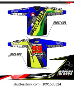 Long sleeve Motocross jerseys t-shirts vector, 
graphic design for football uniforms, unisex cycling, navy submariner and sportswear.