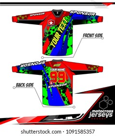 Long sleeve Motocross jerseys t-shirts vector, 
graphic design for football uniforms, unisex cycling, navy submariner and sportswear.