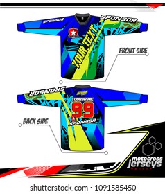 Long sleeve Motocross jerseys t-shirts vector, 
graphic design for football uniforms, unisex cycling, navy submariner and sportswear.