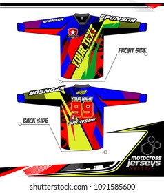 Long sleeve Motocross jerseys t-shirts vector, 
graphic design for football uniforms, unisex cycling, navy submariner and sportswear.