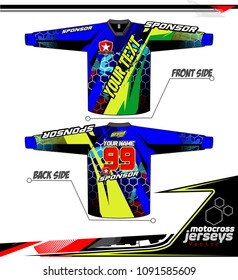 Long sleeve Motocross jerseys t-shirts vector, 
graphic design for football uniforms, unisex cycling, navy submariner and sportswear.