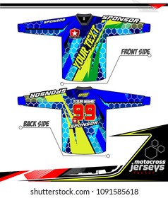 Long sleeve Motocross jerseys t-shirts vector, 
graphic design for football uniforms, unisex cycling, navy submariner and sportswear.
