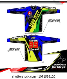 Long sleeve Motocross jerseys t-shirts vector, 
graphic design for football uniforms, unisex cycling, navy submariner and sportswear.