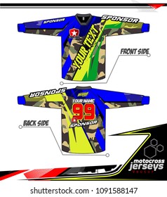 Long sleeve Motocross jerseys t-shirts vector, 
graphic design for football uniforms, unisex cycling, navy submariner and sportswear.