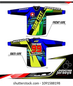 Long sleeve Motocross jerseys t-shirts vector, 
graphic design for football uniforms, unisex cycling, navy submariner and sportswear.