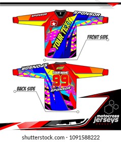 Long sleeve Motocross jerseys t-shirts vector, 
graphic design for football uniforms, unisex cycling, navy submariner and sportswear.