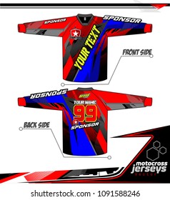 Long sleeve Motocross jerseys t-shirts vector, 
graphic design for football uniforms, unisex cycling, navy submariner and sportswear.