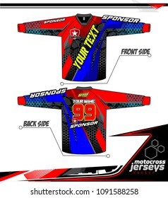 Long sleeve Motocross jerseys t-shirts vector, 
graphic design for football uniforms, unisex cycling, navy submariner and sportswear.