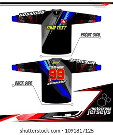 Long sleeve Motocross jerseys t-shirts vector, 
graphic design for football uniforms, unisex cycling, navy submariner and sportswear.