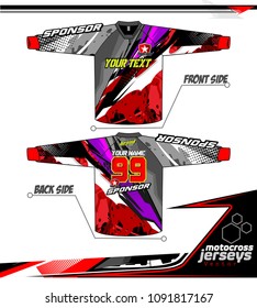 Long sleeve Motocross jerseys t-shirts vector, 
graphic design for football uniforms, unisex cycling, navy submariner and sportswear.