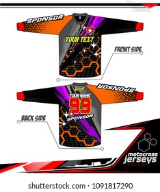 Long sleeve Motocross jerseys t-shirts vector, 
graphic design for football uniforms, unisex cycling, navy submariner and sportswear.