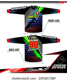 Long sleeve Motocross jerseys t-shirts vector, 
graphic design for football uniforms, unisex cycling, navy submariner and sportswear.