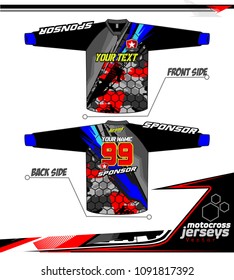 Long sleeve Motocross jerseys t-shirts vector, 
graphic design for football uniforms, unisex cycling, navy submariner and sportswear.