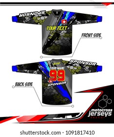 Long sleeve Motocross jerseys t-shirts vector, 
graphic design for football uniforms, unisex cycling, navy submariner and sportswear.