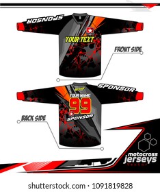 Long sleeve Motocross jerseys t-shirts vector, 
graphic design for football uniforms, unisex cycling, navy submariner and sportswear.